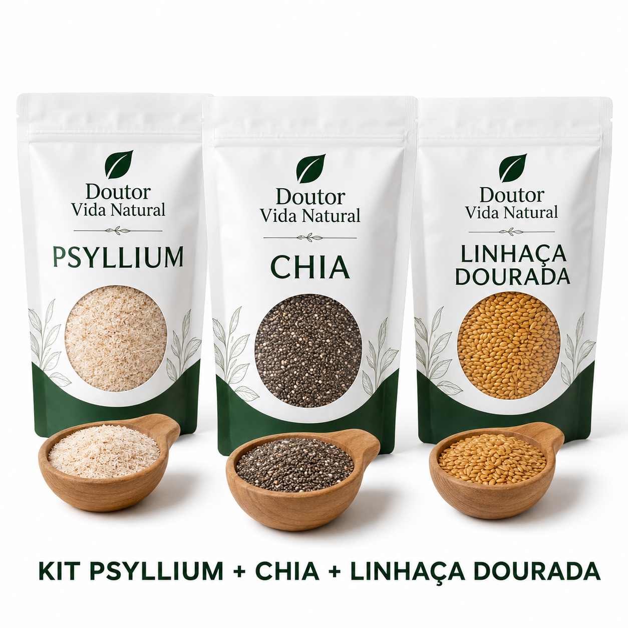 Kit Mix De Sementes Chia + Linhaça + Psyllium Fibras Low Car