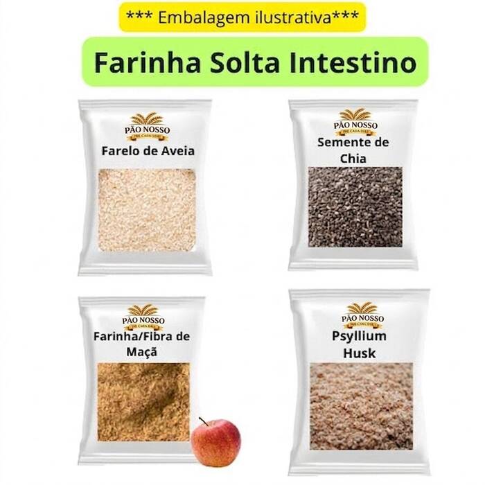 Kit Farinha Solta Intestino (Psyllium + Farinha de Maçã + Semente de Chia + Farelo de Aveia)