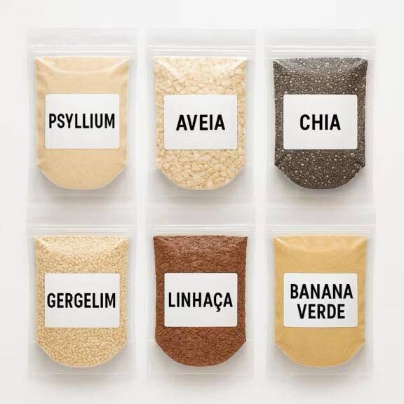 Kit Mix de Fibras Farinha Da Felicidade Psyllium Chia Banana Verde Farinha de Aveia Linhaça 