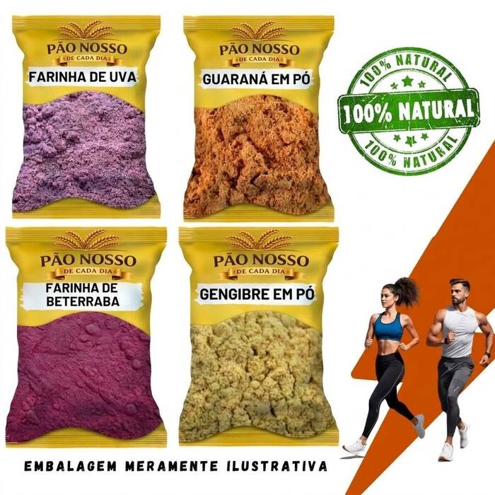 Combo Pré Treino Natural Farinha De beterraba + Farinha de uva + Guarana Em Pó + Gengibre Em