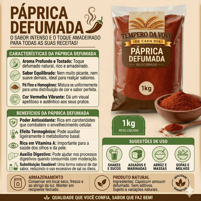 Tempero Páprica Defumada Pura 1KG - 500GR
