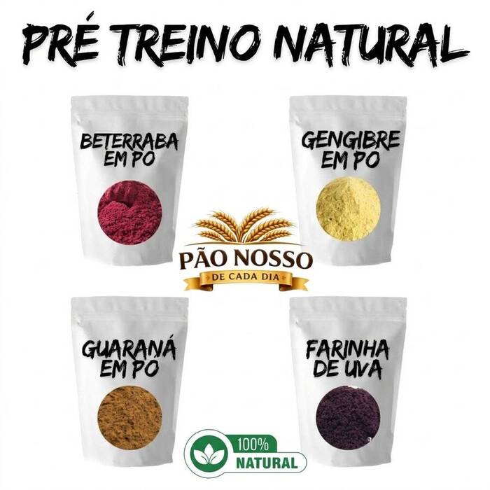 Kit Pré Treino Natural Beterraba, Uva, Guaraná e Gengibre
