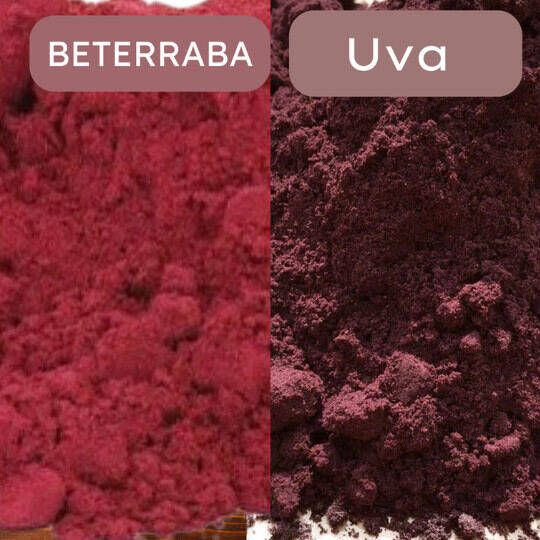 Beterraba em pó + Farinha de uva.