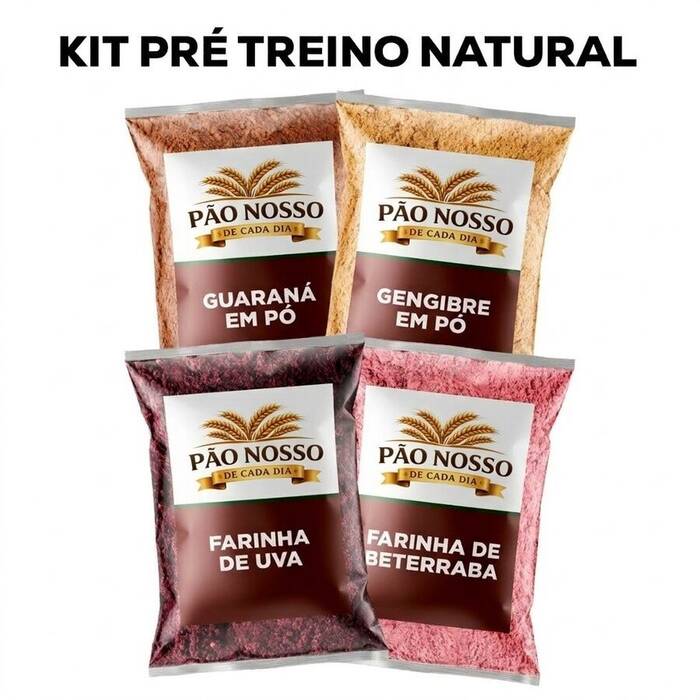 Kit Pré Treino Natural Beterraba, Uva, Guaraná e Gengibre em Pó