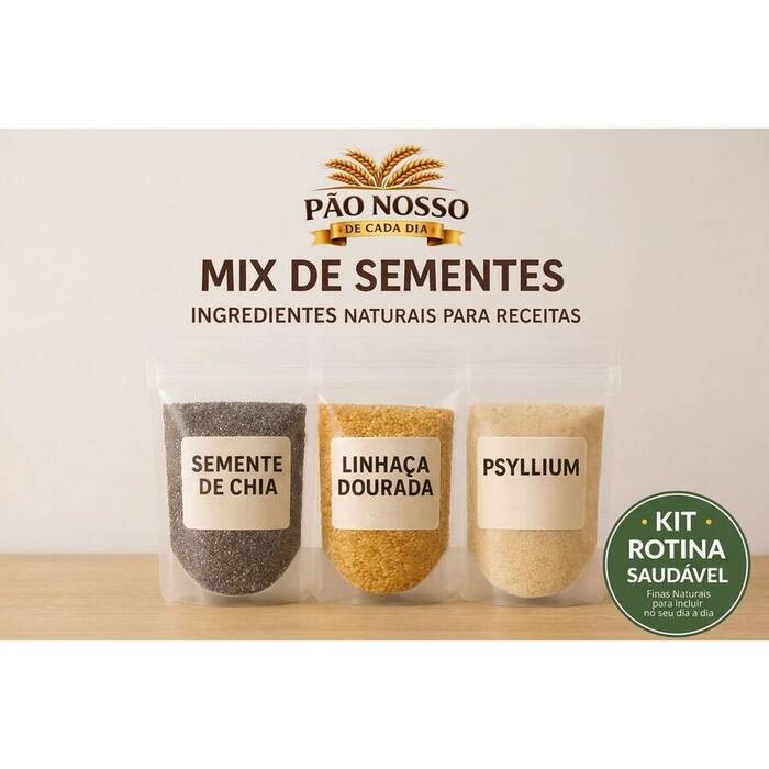 Kit Mix de Sementes Fibras Naturais Chia + Linhaça Dourada + Psyllium Low Carb