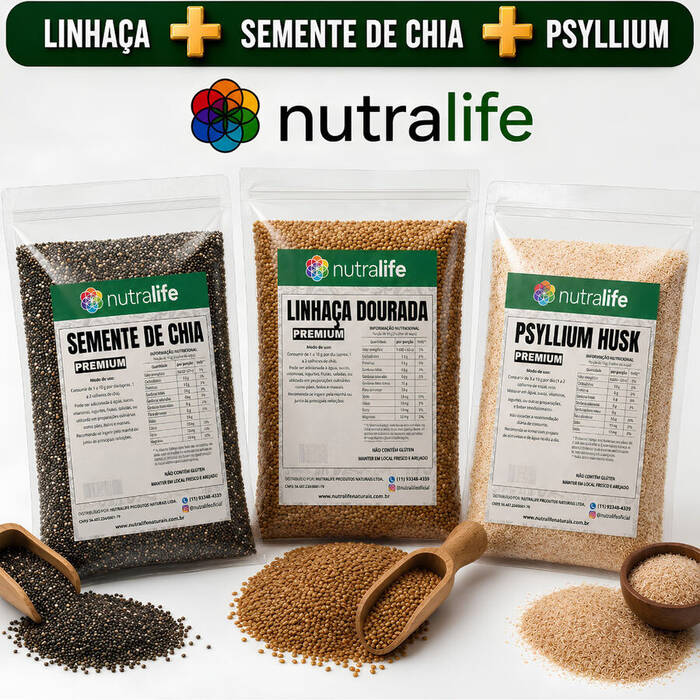 Kit Mix de Sementes Chia + Linhaça + Psyllium Low Carb 750g e 300g