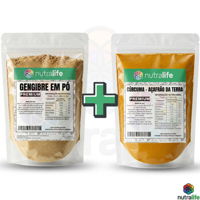 Gengibre + Cúrcuma em Pó Bebida matinal Qualidade Premium 100% Puro