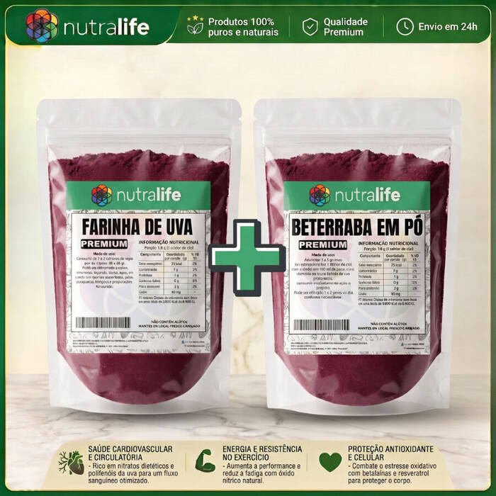Mix de Beterraba + Uva em Pó Premium 100% Natural Uso Alimentar Laudo de Qualidade