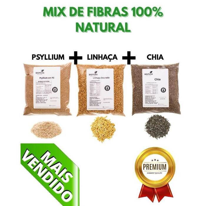 1KG De Mix de Fibras Naturais Psyllium, Chia, Linhaça Dourada