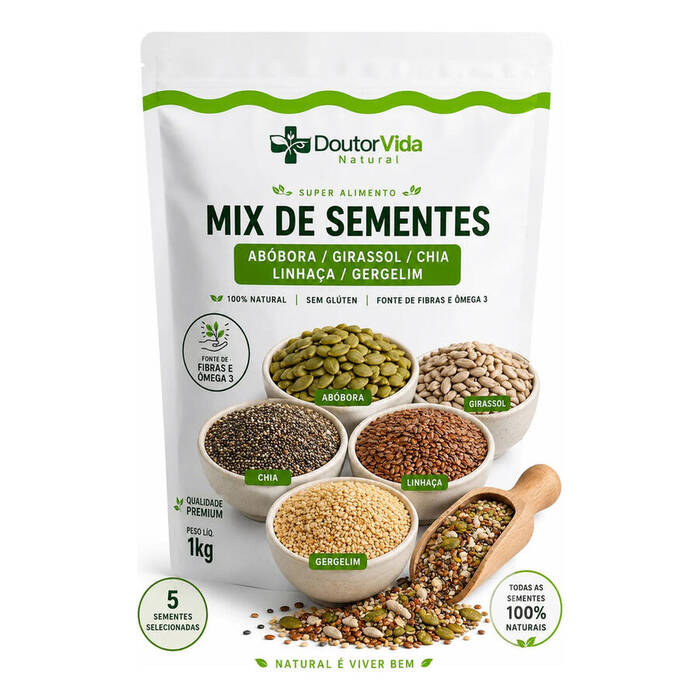 Mix De Sementes Abóbora/girassol/chia/linhaça/gergelim 1kg